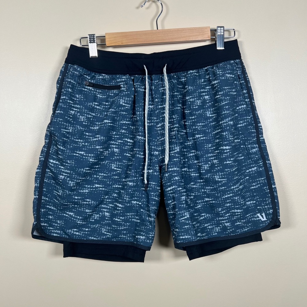 Vuori Stockton Athletic Lined Compression Shorts Mens S* Blue Abstract Running